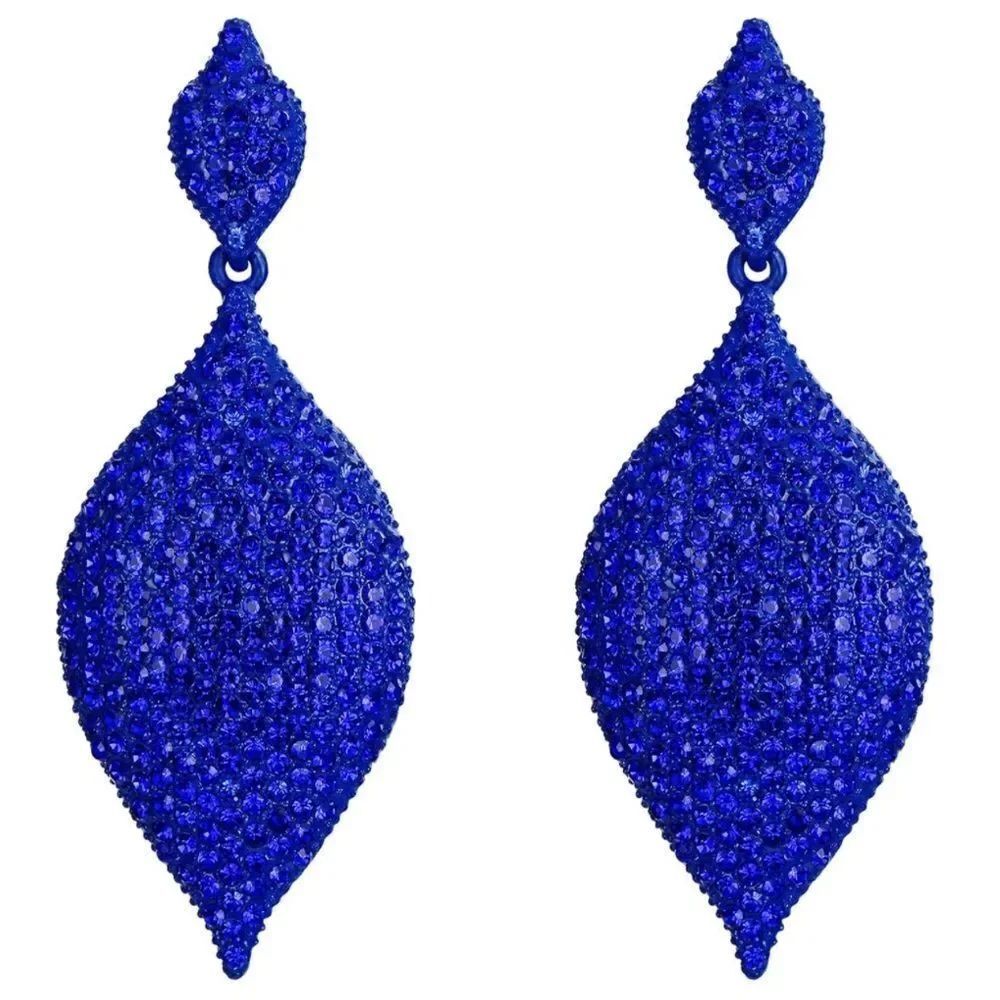 Blue with Blue Sapphire Austrian Crystal Rhombus Leaf Chandelier Post Earrings